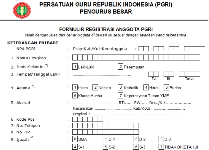 Pendaftaran PGRI Tanah Laut - Persatuan Guru Republik Indonesia Cabang Tanah Laut